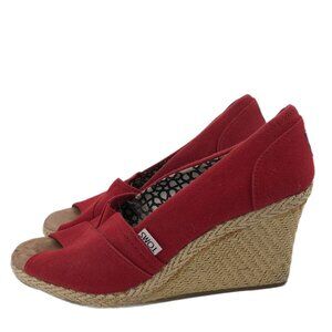 Toms Red Leather Wedges | High Heel, Size 9.5